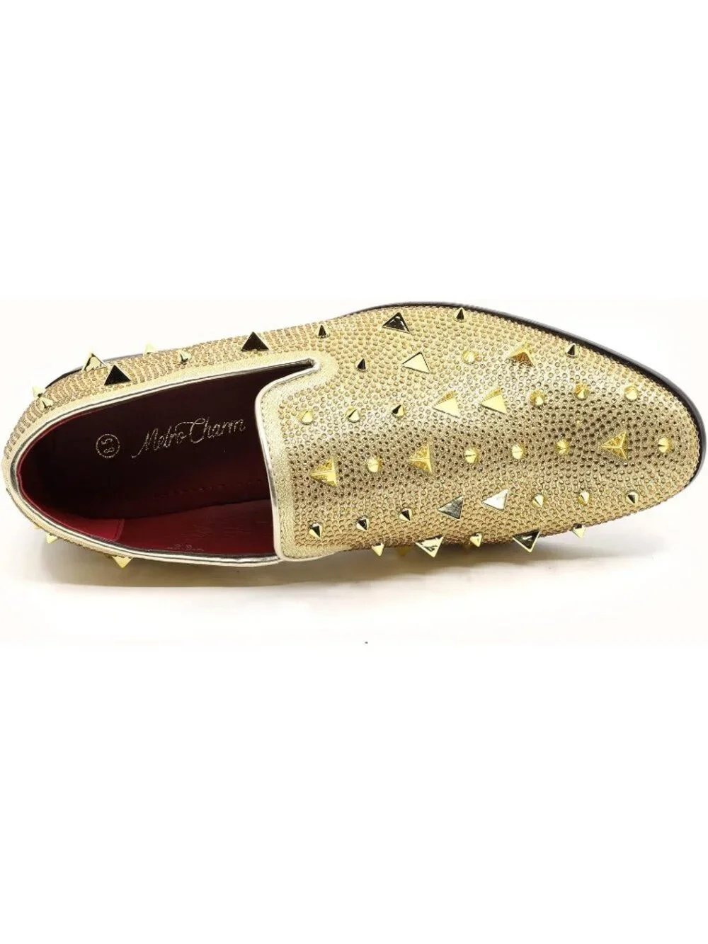 Matrocharm Men's Gold Rubber Vintage Spike Rhinestone Loafer Slip On Party Shoes
